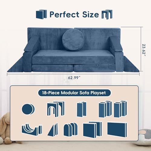 18PCS Modular Kids Play Couch for Toddler
| Foldable Kid Explorer Sofa for Playroom Bedroom
| Toddler Convertible Foam