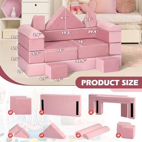 Grepatio Modular Kids Play Couch, Convertible Foam and Floor Cushion with Zipper, for Girls and Boys (Pink)  
Grepatio M