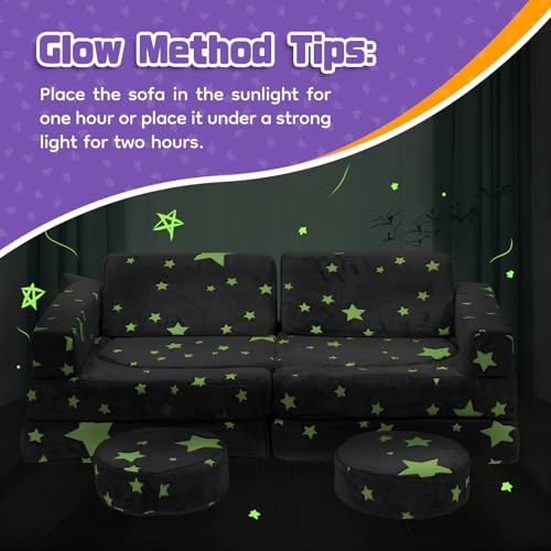 Large Kids Couch 12pcs for Playroom Bedroom | Modular 12 in 1 Glow Sofa for Toddlers | Indoor Play & Creativing