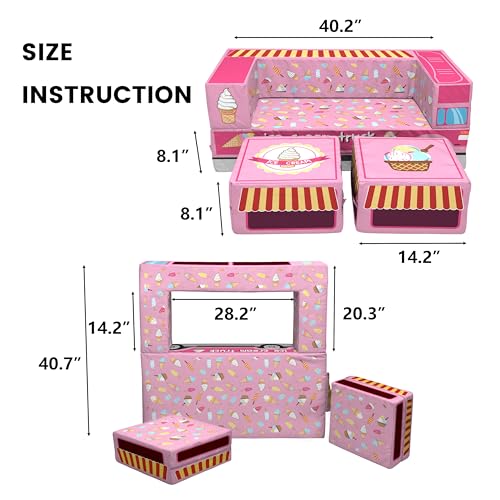 Ice Cream Truck-Themed Modular Toddler Couch for Boys and Girls (Pink)
| Convertible Kids Couch Sofa Bed for Bedroom (P