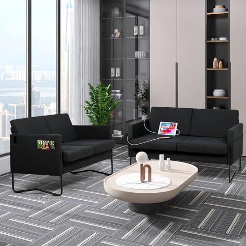 STHOUYN Comfy Black Small Loveseat Sofa for Small Spaces and Living Room, Modern 2 Person Couch with 2 USB Ports and Min