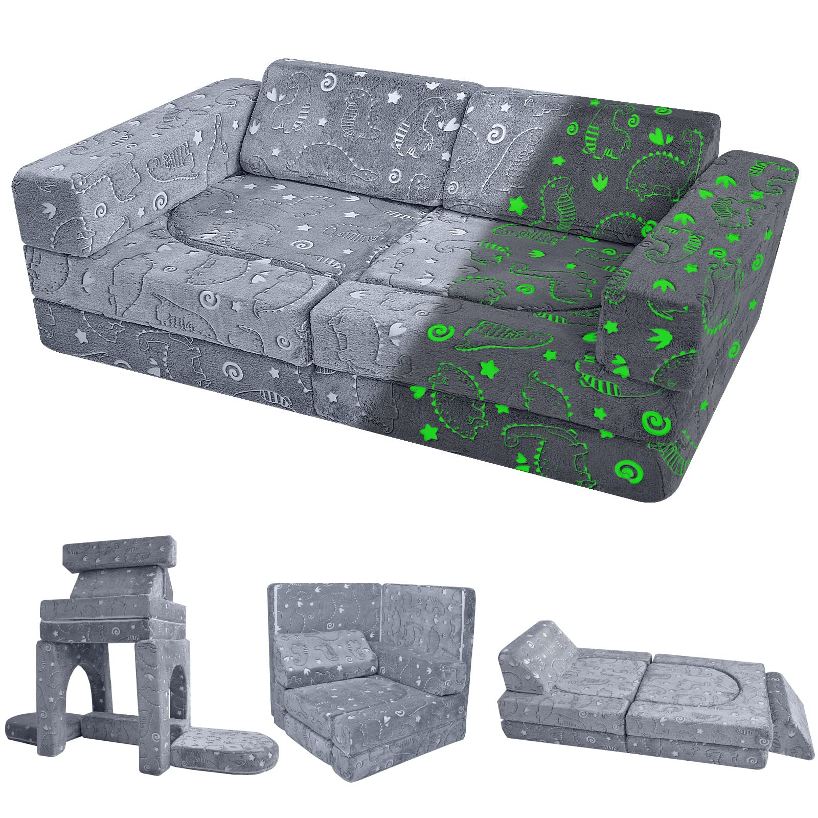 MeMoreCool Kids 10-Piece Modular Sofa, OEKO-TEX Sofa for Playroom, Glow Dino Kids Couch
| MeMoreCool 10-Piece Kids Fold